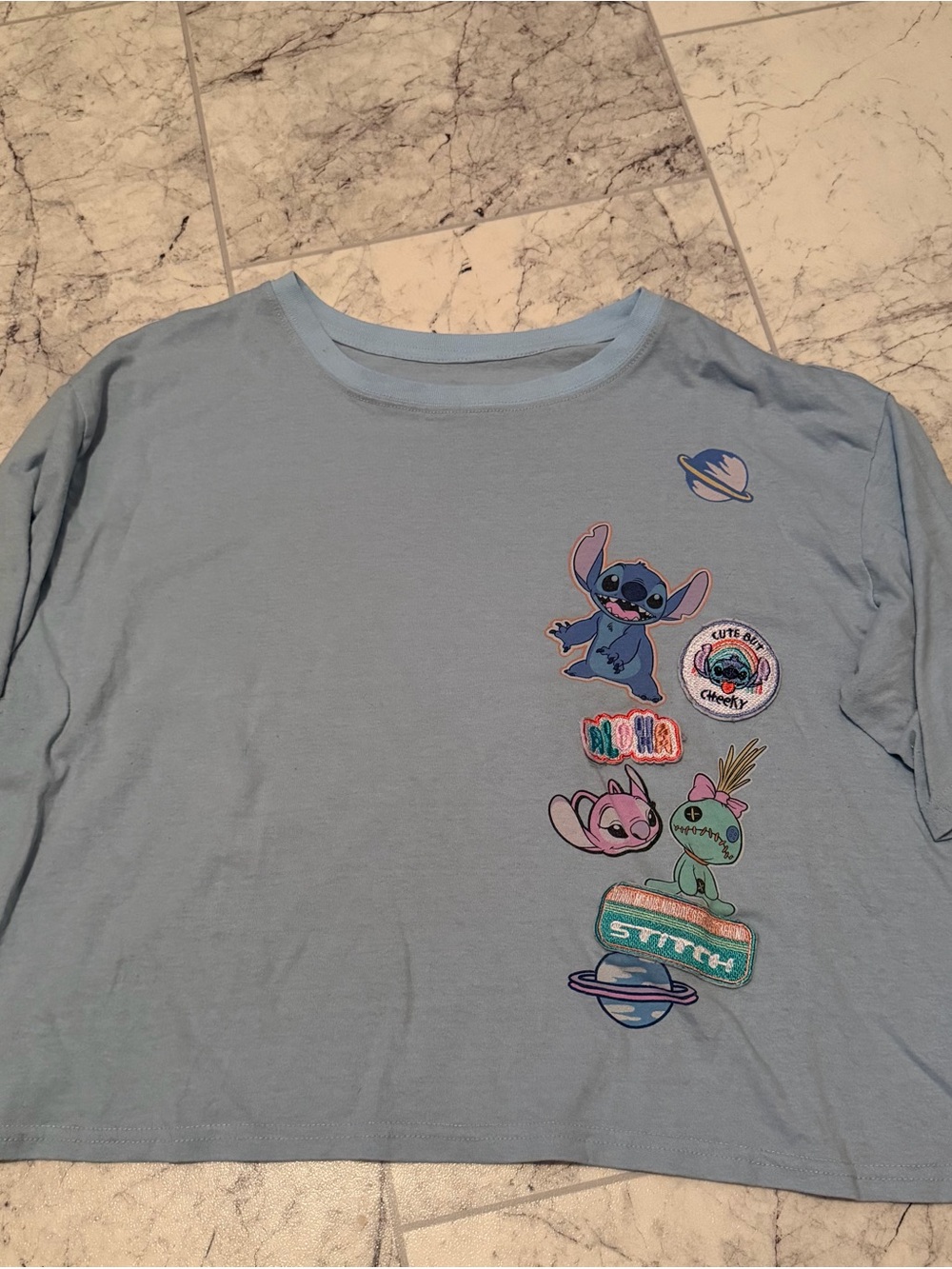 Disney Light Blue Stitch & Friends Graphic Crop Top